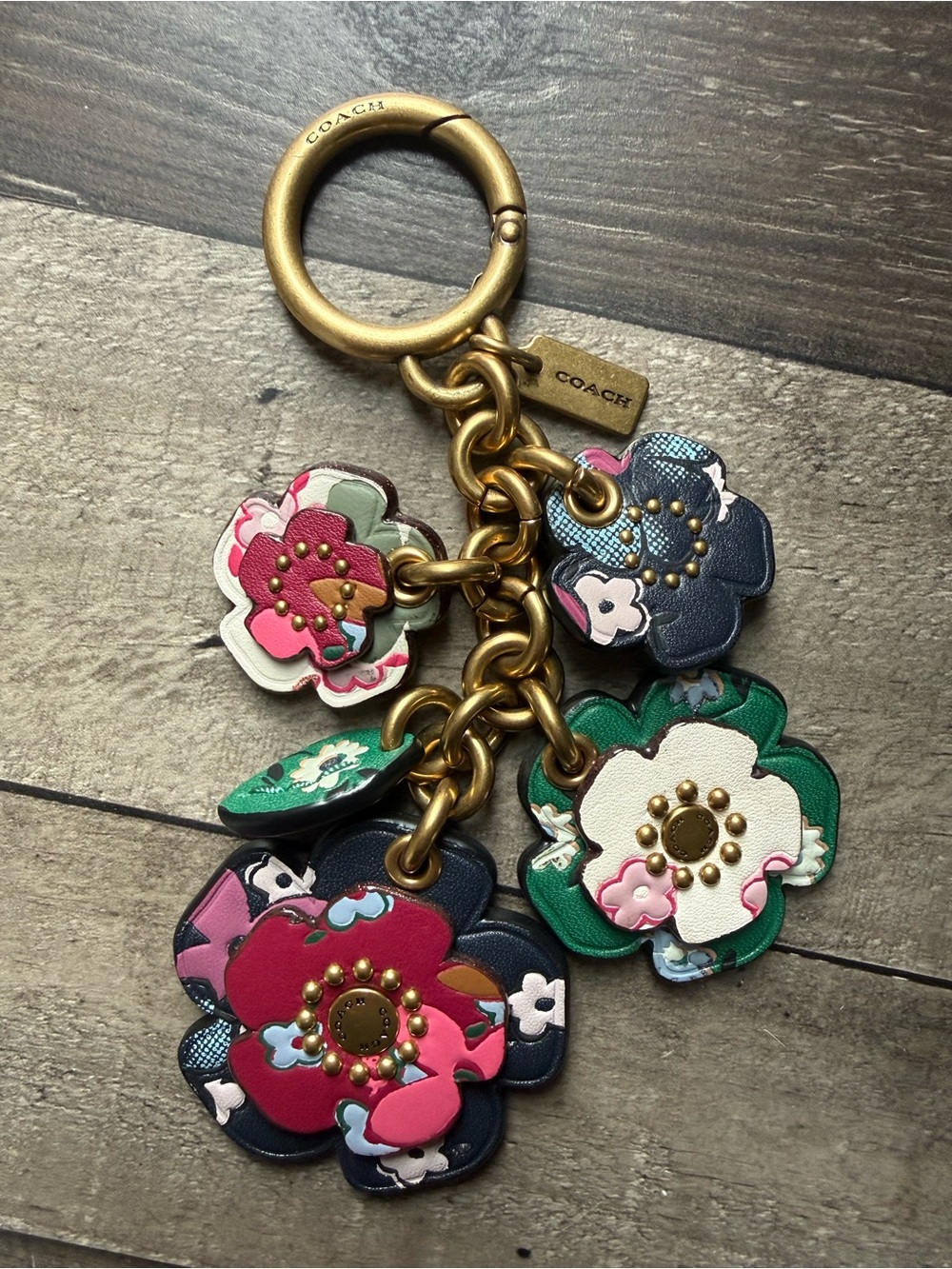 Coach Multicolor Floral Leather Key Charm with Gold-Tone Hardware